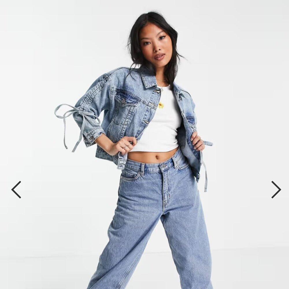 Brave Soul Petite laila gathered sleeve denim jean jacket in XS